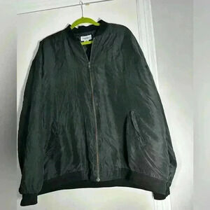 Vintage 90’s Y2K Oleg Cassini Dusty Black Silk Bomber Jacket Men's. Size 2X.